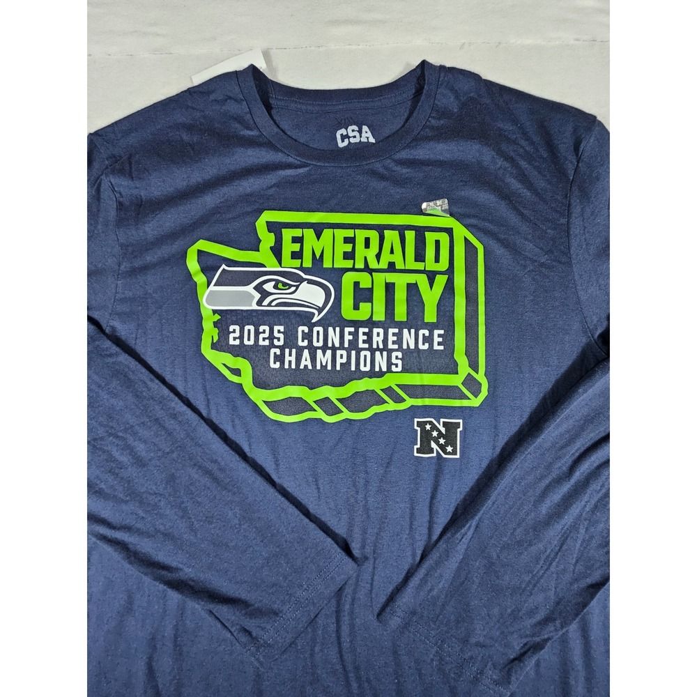 Seattle Seahawks Emerald City 2025 Conference Champions Long Sleeve Shirt Mens L